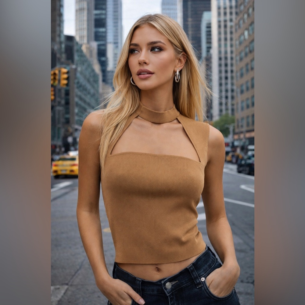 Zara Camel Cutout Sleeveless Knit Tank